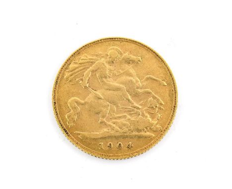 Edward VII, Half Sovereign 1904, obv. no BP in exergue, bare head right, rev. St. George slaying dragon, Fine.