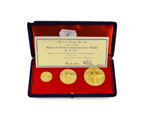 Battle of Britain, a Set of 3 x Gold Medals struck by Johnson Matthey &amp; Co. in 1965 for Metalimport Ltd to commemorate th