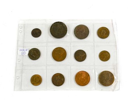 A Collection of 10 x English Copper &amp; Bronze Coins comprising: George II farthing 1754 good edge &amp; surfaces Fine/AFin