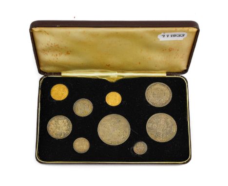 Victoria Gold and Silver 9-Coin Set 1887, 'Golden Jubilee', 1d to sovereign, the sovereign with normal JEB, contact marks, 8g