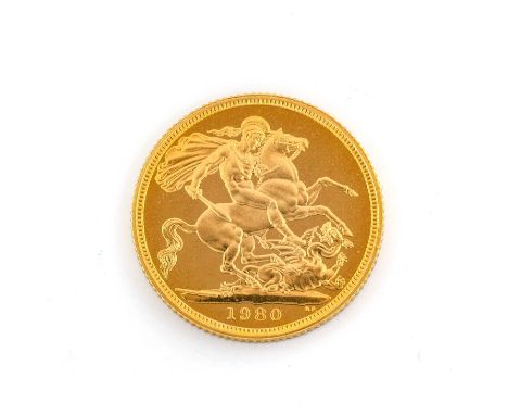 Elizabeth II, Proof Sovereign 1980, obv. Machin portrait of the Queen, rev. Pistrucci, encapsulated and with certificate of a