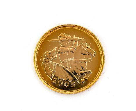 Elizabeth II Sovereign 2005, obv. Rank-Broadley portrait of the Queen, rev. Noad design St. George, UNC.