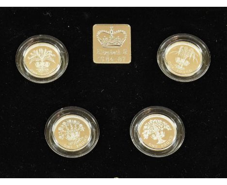 UK Silver Proof £1 Piedfort Collection 1984-1987, a set of 4 x £1 coins with rev. designs depicting national emblems &amp; co