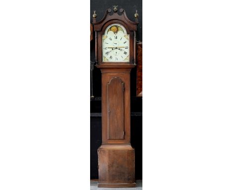 CHANNEL ISLANDS INTEREST. A MAHOGANY EIGHT DAY LONGCASE CLOCK, EDWARD CARREL ST. AUBINS JERSEY, THE PAINTED, BREAKARCHED DIAL