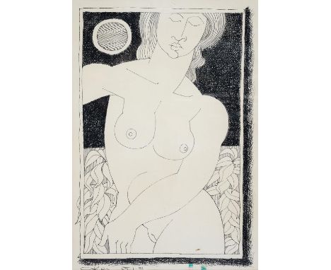 GEOFFREY KEY (1941 - ) - HEAD OF A GIRL; FEMALE NUDE, TWO, BOTH SIGNED AND DATED 1.4.81 OR 25.1.81, PEN AND INK, 54 X 37CM AN