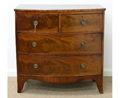 A VICTORIAN MAHOGANY BOW FRONTED CHEST OF DRAWERS, C1840, ON BRACKET FEET, 88CM H; 49 X 89CM Top and sides restored and repol