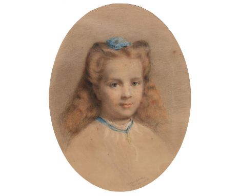 FREDERICK TREVELYAN GOODALL (1848-1871) PORTRAIT OF RUTH SPARROW DAUGHTER OF ARTHUR SPARROW, HEAD AND SHOULDERS, SIGNED AND D