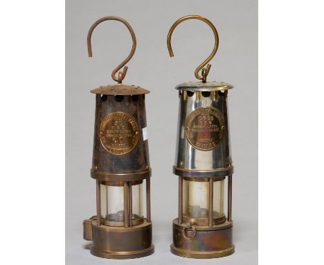 TWO BRASS AND FERROUS METAL MINER'S SAFETY LAMPS BY THE PROTECTOR LAMP AND LIGHTING CO LTD, 20TH C, TYPES GR6S AND SL Both in