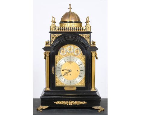 A GILT BRASS MOUNTED AND EBONISED BRACKET CLOCK, LATE 19TH C, THE BREAKARCHED DIAL WITH MATTED CENTRE, SIGNED FOR THE RETAILE