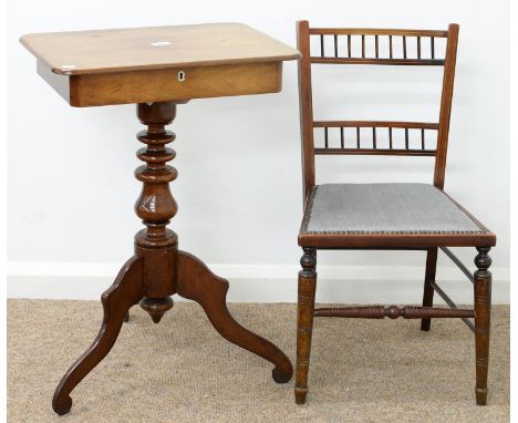 A FRENCH&nbsp; MAHOGANY TRIPOD TABLE, C1870, THE OBLONG TOP FITTED WITH A DRAWER, ON KNOPPED BALUSTER PIULLAR AND PROFILE LEG