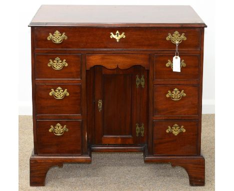 A VICTORIAN&nbsp; MAHOGANY KNEEHOLE DESK OR DRESSING TABLE, LATE 19TH C IN GEORGE II STYLE, FITTED WITH DRAWERS WITH PIERCED 