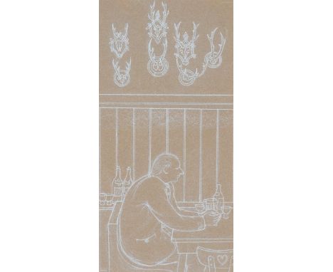 DOROTHIE FIELD (1915-1994) - CAFE TABLE, SIGNED, WHITE ON LIGHT BROWN PAPER, 31.5 X 15CM Good condition