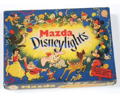 VINTAGE CHRISTMAS DECORATIONS. A SET OF BRITISH THOMPSON - HOUSTON CO LIMITED MAZDA DISNEY LIGHTS, C1960, BOXED Apparently as