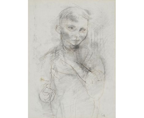 EVELYN GIBBS (1905-1991) - STUDY OF A BOY, SIGNED, PEN, INK AND GREY WASH, 41.5 X 31CM Good condition, undisturbed in the ori
