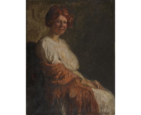 BRITISH SCHOOL, EARLY 20TH C - PORTRAIT OF A LADY, INDISTINCTLY SIGNED, OIL ON CANVAS, 90 X 71CM (UNFRAMED) Dirty; undamaged 
