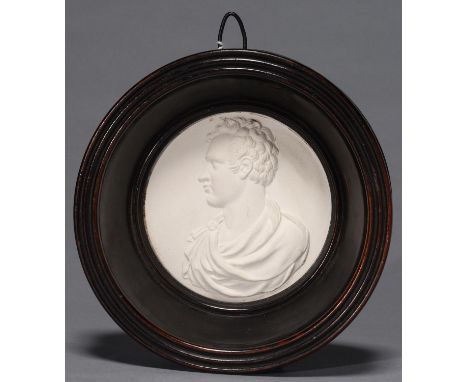 AFTER CRAWFORD (MEDALLIST), PLASTER BAS RELIEF PORTRAIT MEDALLION OF LORD BYRON, EARLY 19TH CENTURY OR LATER, 8 DIAMETER, AND