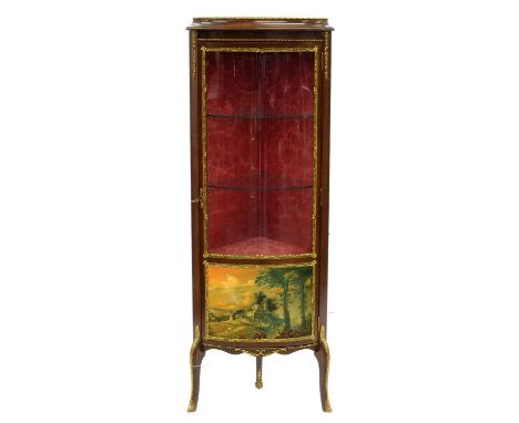 A FRENCH MAHOGANY GILTMETAL MOUNTED VERNIS MARTIN COIGNEUR, 59CM H; 58 X 39CM The paint on lower panel slightly rubbed in pla