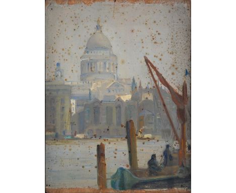 ELLA MARY BANKS, NÉE COATES (1884-1937) - ST PAUL'S CATHEDRAL FROM THE RIVER THAMES; HARBOUR SCENE; KITCHEN INTERIOR, THE SEC