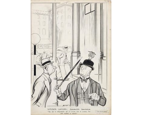 JOSEPH LEE (1901-1975) - LONDON LAUGHS: AUTOMOBILE ASSOCIATION (PUBLISHED 27 AUGUST 1935), PEN, BRUSH AND INK, 53 X 37CM Marg