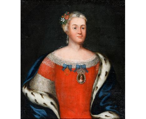 GERMAN SCHOOL, 18TH CENTURY,&nbsp; PORTRAIT OF QUEEN&nbsp; ULRIKA ELEONORA OF SWEDEN (1688-1741), HALF LENGTH IN LACE TRIMMED
