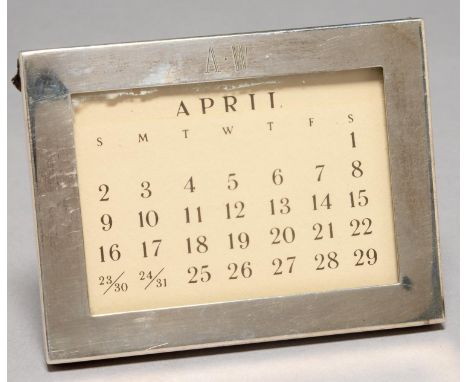 TIFFANY &amp; CO. A NORTH AMERICAN SILVER CALENDAR, EARLY 20TH C, THE PLAIN FRAME INITIALLED A W, 7 X 9.5CM, MARKED TIFFANY A