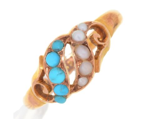 A VICTORIAN TURQUOISE AND SPLIT PEARL RING, IN 15CT GOLD, BIRMINGHAM 1895, 2.1G, SIZE N Complete and in good condition, with 