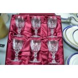 Set of Six Cut Lead Crystal Wine Glasses (one dama
