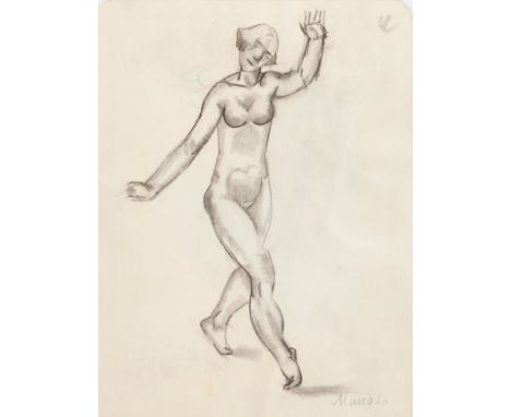 MANOLO HUGUÉ (Barcelona, 1872 - Caldas de Montbui, Barcelona, 1945)."Female nude".Charcoal on paper.Signed in the lower right