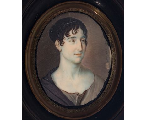Spanish school of ca. 1839. Circle of GUILLERMO DUCKER (doc. 1799-doc. 1813)."Portrait of a lady.Gouache on vellum.Signed "Sa