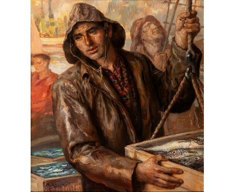 MARIANO YZQUIERDO VIVAS(Puerto Príncipe, Cuba, 1893- Madrid, 1985)."Fishermen".Oil on canvas.Signed in the lower left corner.