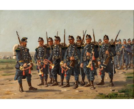 AUGUSTE GARDANNE (Italy, c.1840- France, c.1900)."The bugles of the army", 1896.Oil on canvas.Signed and dated in the lower r