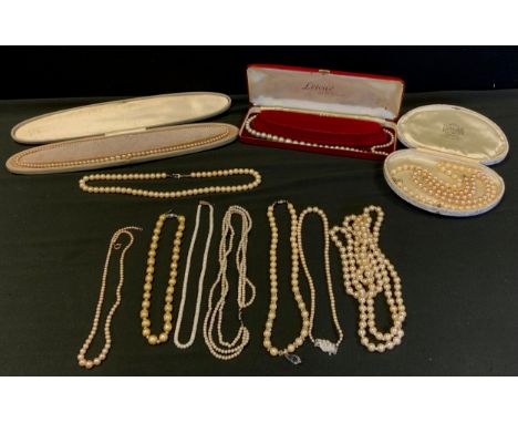 A single strand cultured pearl necklace, others simulated pearls etc qty 