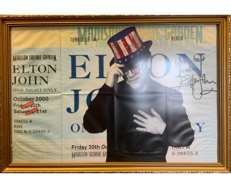 Elton John Madison Square Garden One Night Only 2000 Tour Signed Ticket Poster, framed 