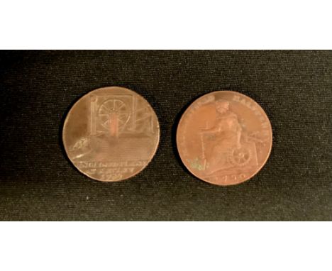 Numismatics  -  an Industrial Revolution copper token, issued in Coalbrookdale, Shropshire in 1792, obverse bearing a detaile