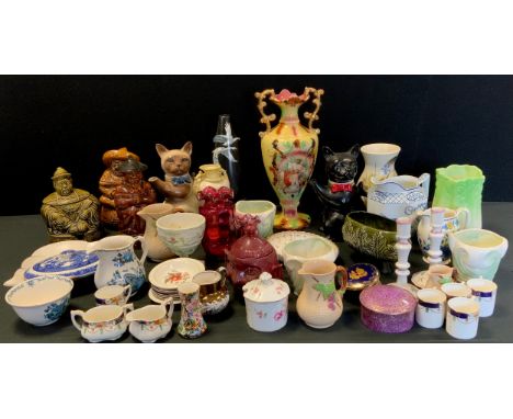 Ceramics - Spode lobed dish, Royal crown derby condiment pot, Sylvac celery pot, novelty Sadler jars, Victorian cranberry gla