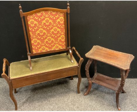 An early 20th century walnut side table, Art nouveau style carving, serpentine legs, 65.5cm high x 55cm wide x 35cm deep;  an