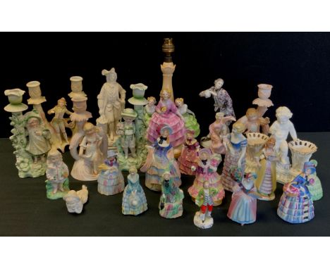 Figures - Continental bisque figures; Copeland Spode double bud vase as a cherub; etc 