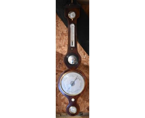 'A Cattaneo, Malton', a 19th century mahogany wheel barometer with small convex mirror and silvered dial/register, 98 cm high