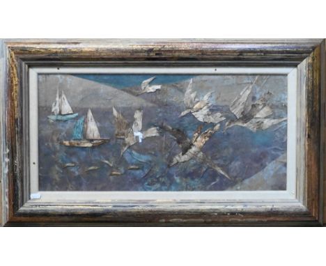 Elizabeth Macfarlane - 'Dolphin Bay', mixed media, signed and dated 2007 verso, 28 x 60 cm, hand-finished frame 