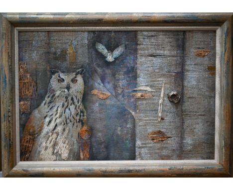 Elizabeth Macfarlane - 'Night watch', mixed media, signed with initials, 59 x 90 cm, hand-finished frame 
