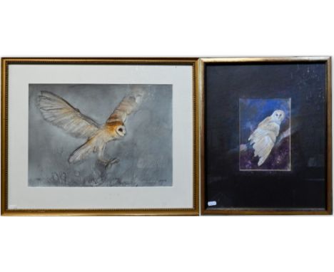 Ferelith Molteno - Barn owl hunting, watercolour, 20 x 14 cm and Kate Wyatt - print 'Ostrid' (2) 