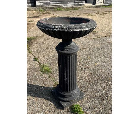 A weathered regency style column birdbath/planter, composite and a/f 
