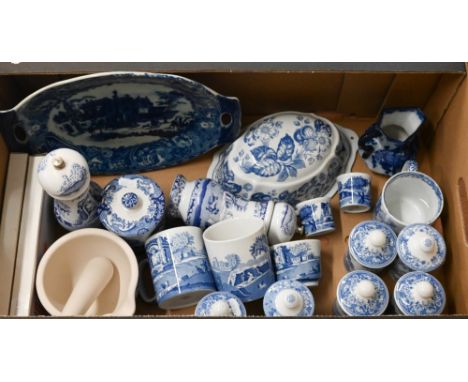 A quantity of modern Spode Italian pattern china, including storage jars, tea wares etc, to/w a set of twelve Spode Blue Room