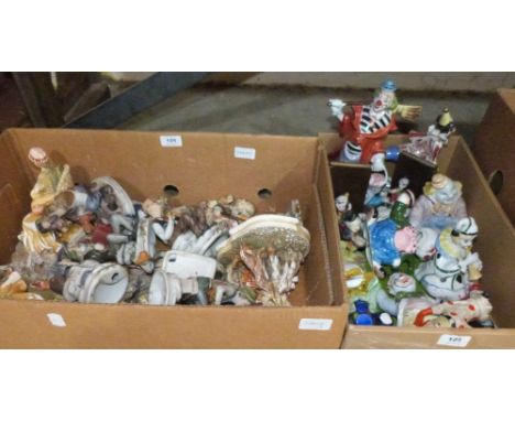 Two boxes of bisque and other ceramic figures