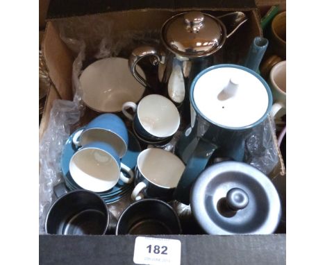 A box of Worcester, Prinknash and Poole coffee ware