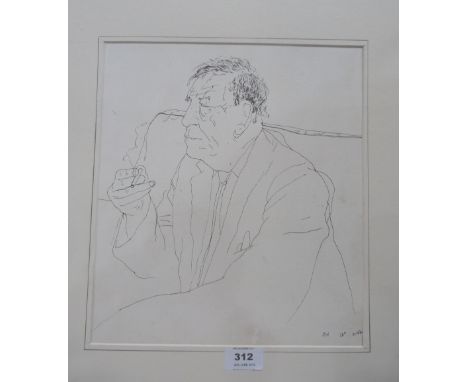 DAVID HOCKNEY. BRITISH Bn. 1937 Portrait of W.H. Auden. Signed initials. Lithograph 12' x 10¾'. Unframed