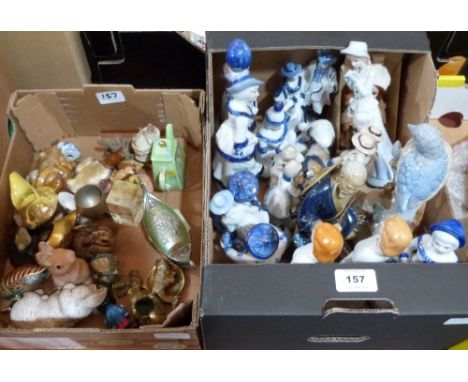 Two boxes of ceramic figures and sundries