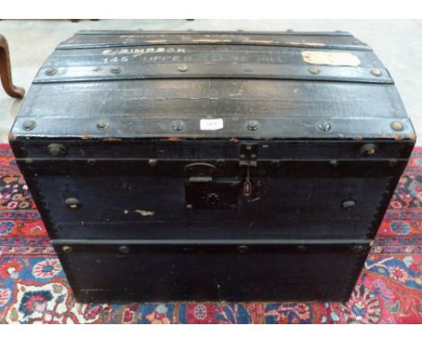 A 19th century Danish dome topped trunk, the interior with label for A. M. Sorenson 28' wide 