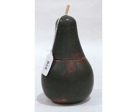 A painted treen pear form box with bone stalk finial. 8' high