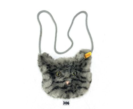 Steiff cat purse 8" x 7" with cord shoulder strap